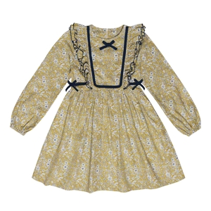 Robe fleurie hiver fille  coton jaune bleu   Appoline, La Faute à Voltaire 1