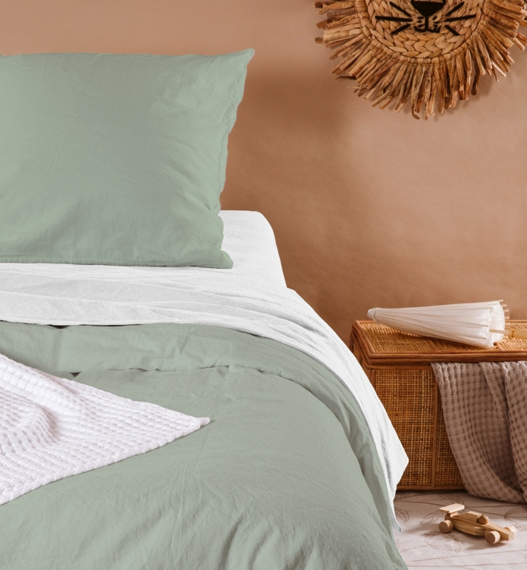Housse de couette satin de coton bio lavé 1 personne, Kadolis -