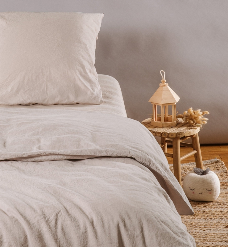 Housse de couette satin de coton bio lavé 1 personne, Kadolis -