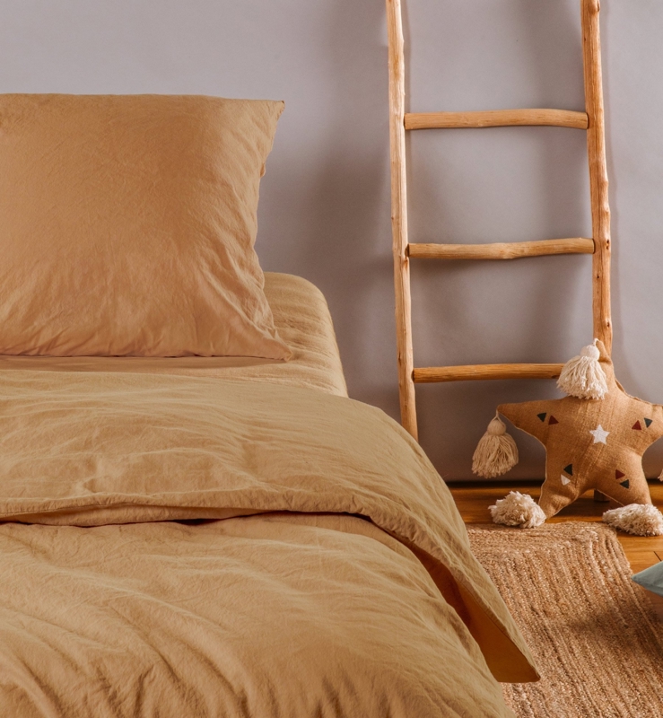 Housse de couette satin de coton bio lavé 1 personne, Kadolis -