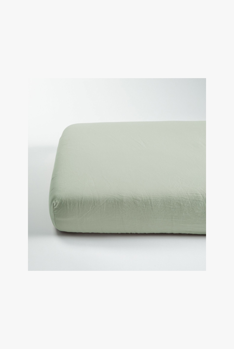 Drap housse satin de coton bio lavé 1 personne, Kadolis 1