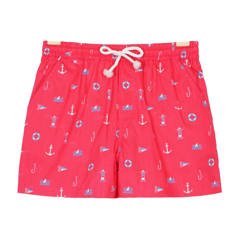 Short de bain garçon rouge imprimé marin bleu ciel Swimboy, La Faute à Voltaire - 9/10 ans