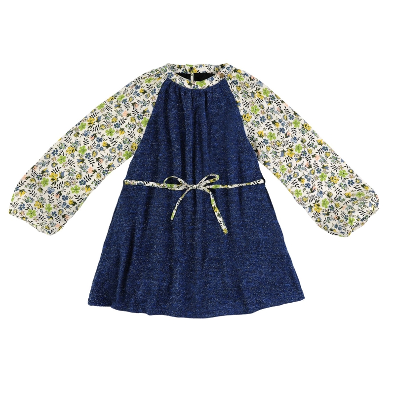Robe pull bleu fleurie jaune fille Elisa, La Faute à Voltaire - 10/11 ans