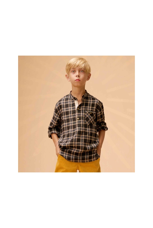 Chemise carreaux tartan col mao Rimbaud, La Faute à Voltaire