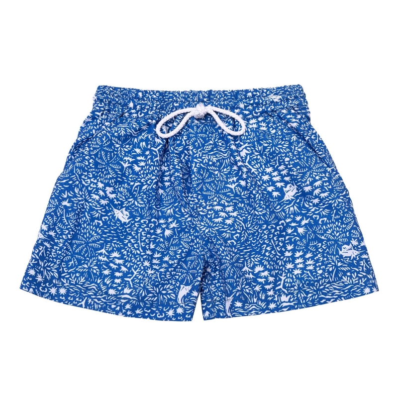 Short de bain garçon coton bleu roi blanc Swimboy, La Faute à Voltaire - 5/6 ans