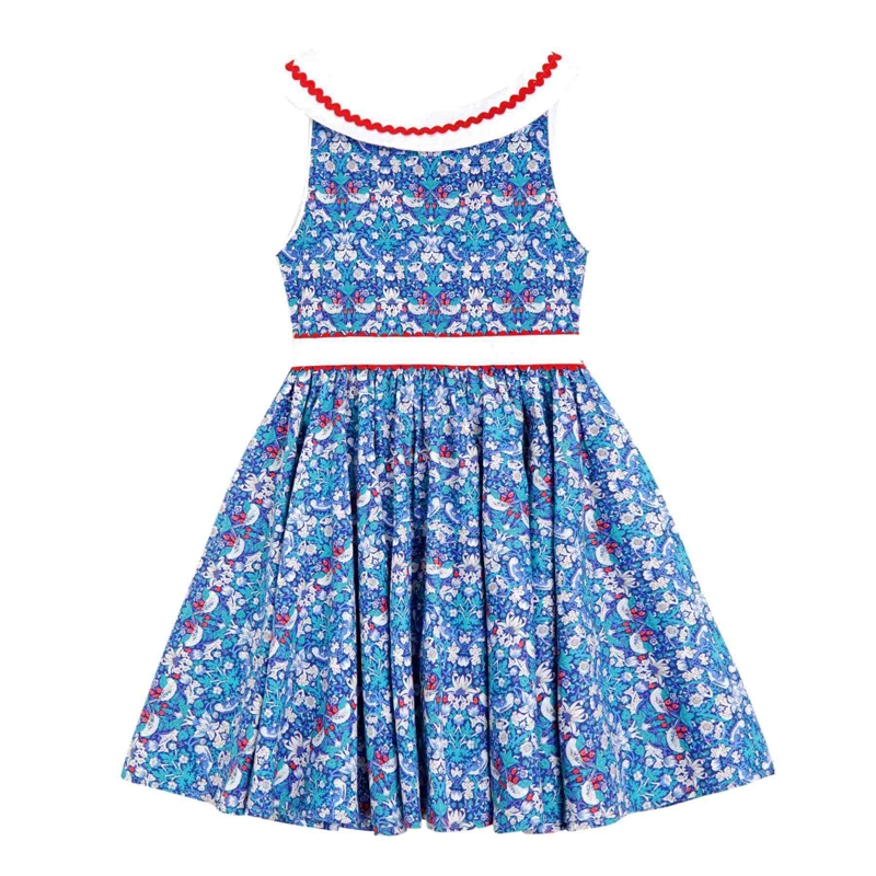 Robe cérémonie fille fleurie bleu rouge col bat Hepburn, La Faute à Voltaire - 9/10 ans