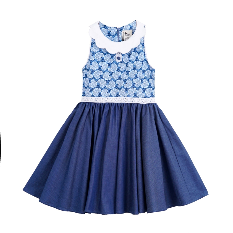 Robe cérémonie fille fleurie bleu roi dentelle blanche Hepburn, La Faute à Voltaire - 13/14 ans