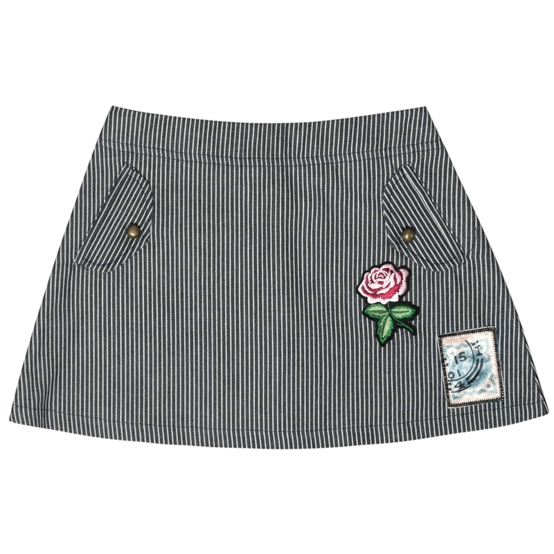 Jupe courte en jean fille rayures bleu blanches Mini Ska, La Faute à Voltaire - 3/4 ans
