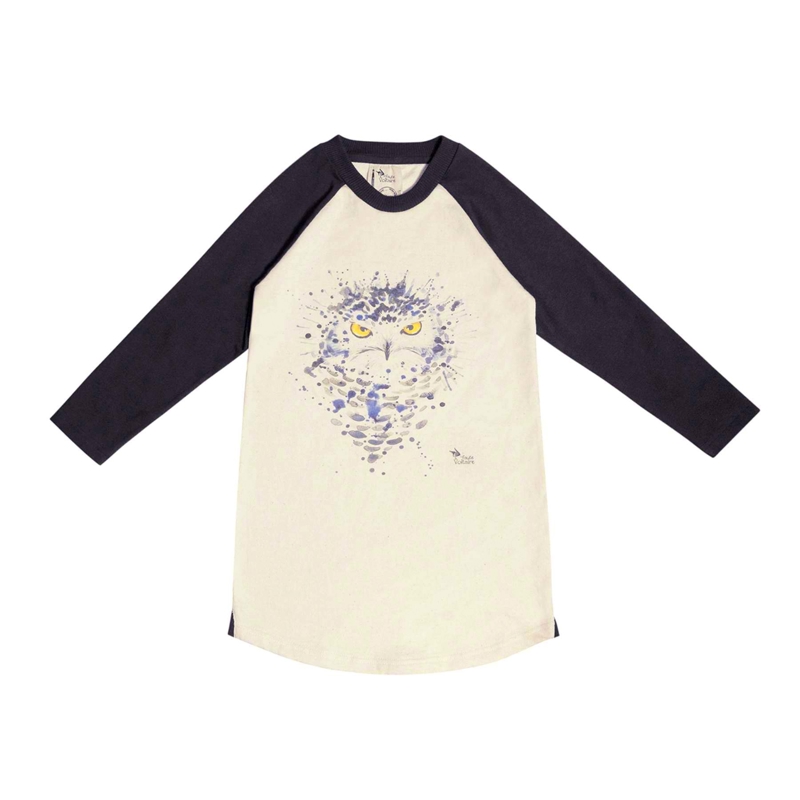 La Faute à Voltaire - Robe sweat fille coton beige noir imprimé chouette The Owl, La Faute à Voltaire - Fille