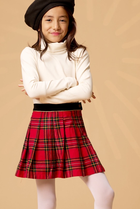Jupe plissée style kilt fille carrx tartan rouge London, La Faute à Voltaire