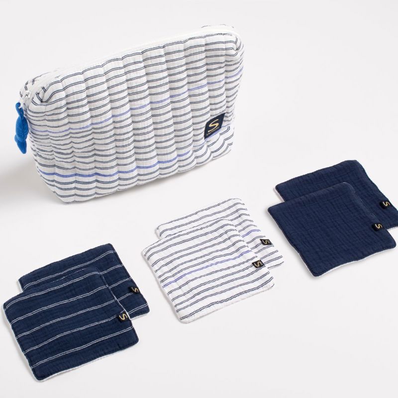 Trousse de toilette en double gaze de coton et carrés éponge -