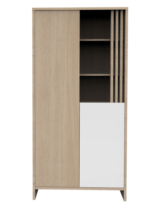 Armoire 2 portes et 1 niche avec claustra en bois décor chêne Suave, Sauthon -
