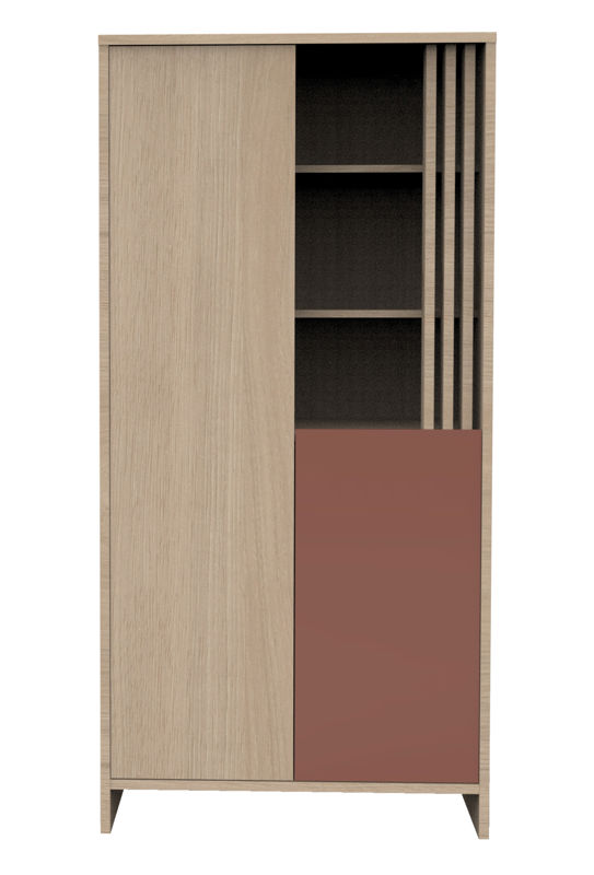 Armoire 2 portes et 1 niche avec claustra en bois décor chêne Suave, Sauthon -