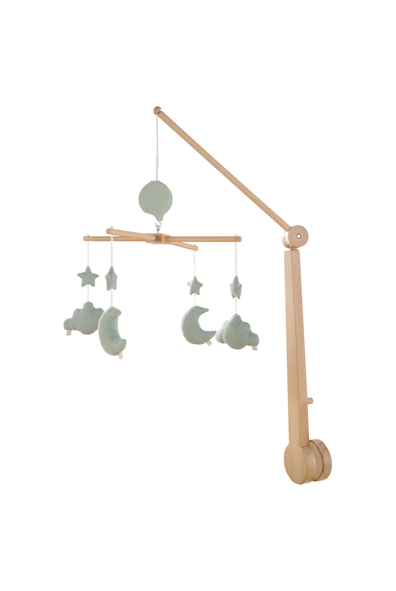 Mobile musical bébé en bois avec 4 jouets, Sauthon 1