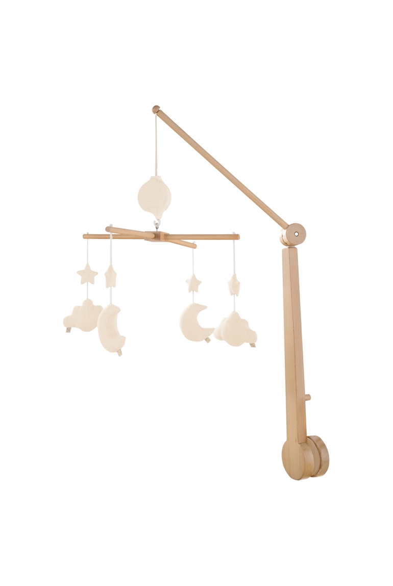 Mobile musical bébé en bois avec 4 jouets, Sauthon 1