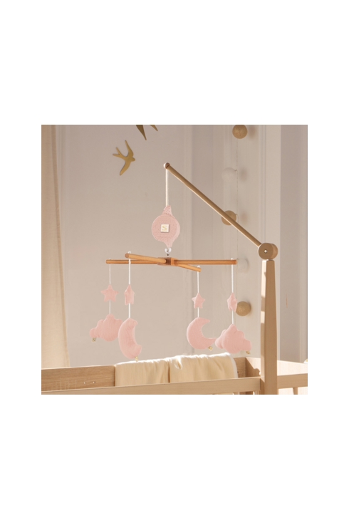 Mobile musical bébé en bois avec 4 jouets, Sauthon