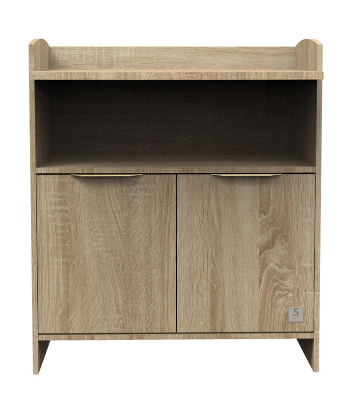 Commode à langer 2 portes et une niche avec poignées dorées décor chêne doré -
