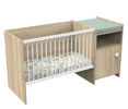 Lit bébé combiné 120x60 évolutif en 90x190 en décor bois avec commode à langer 1 porte