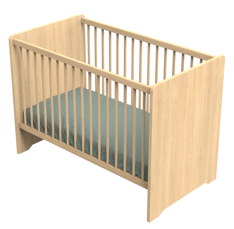 Lit bébé 120 x 60 avec têtes de lit arrondies en bois décor chêne miel -