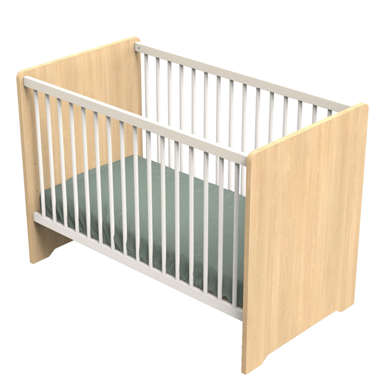 Lit bébé 120 x 60 avec têtes de lit arrondies en bois décor chêne miel -