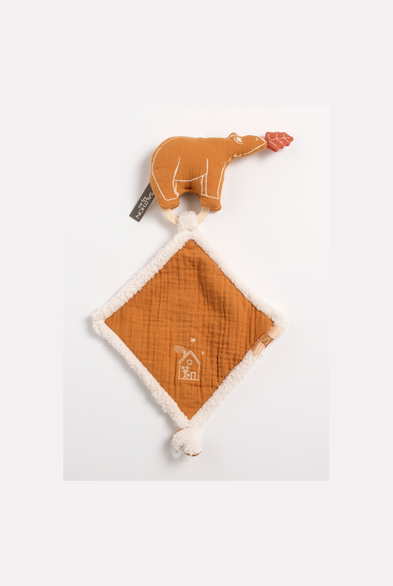 Doudou mouchoir ours en gaze de coton et bouclette 1