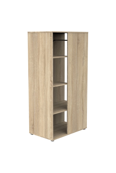 Meuble de rangement avec étagères et penderie en décor bois, Sauthon