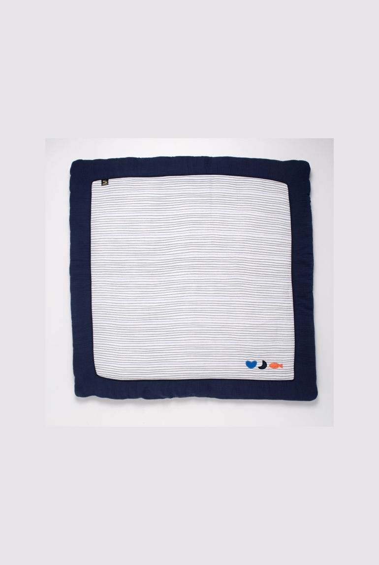 Grand tapis de jeu en double gaze de coton marinière 1