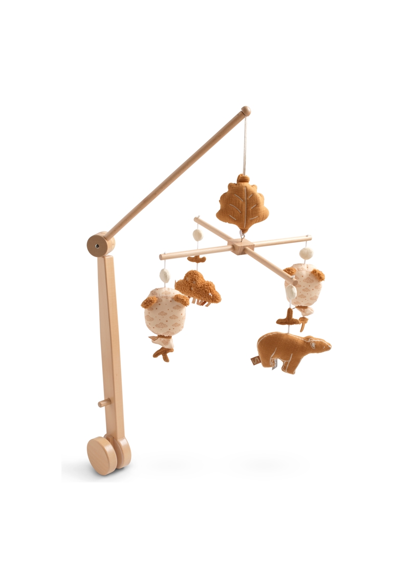 Mobile musical en bois avec jouets ours en gaze de coton 1