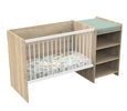 Lit bébé combiné 120x60 évolutif en 90x190 en décor bois avec commode à langer étagère