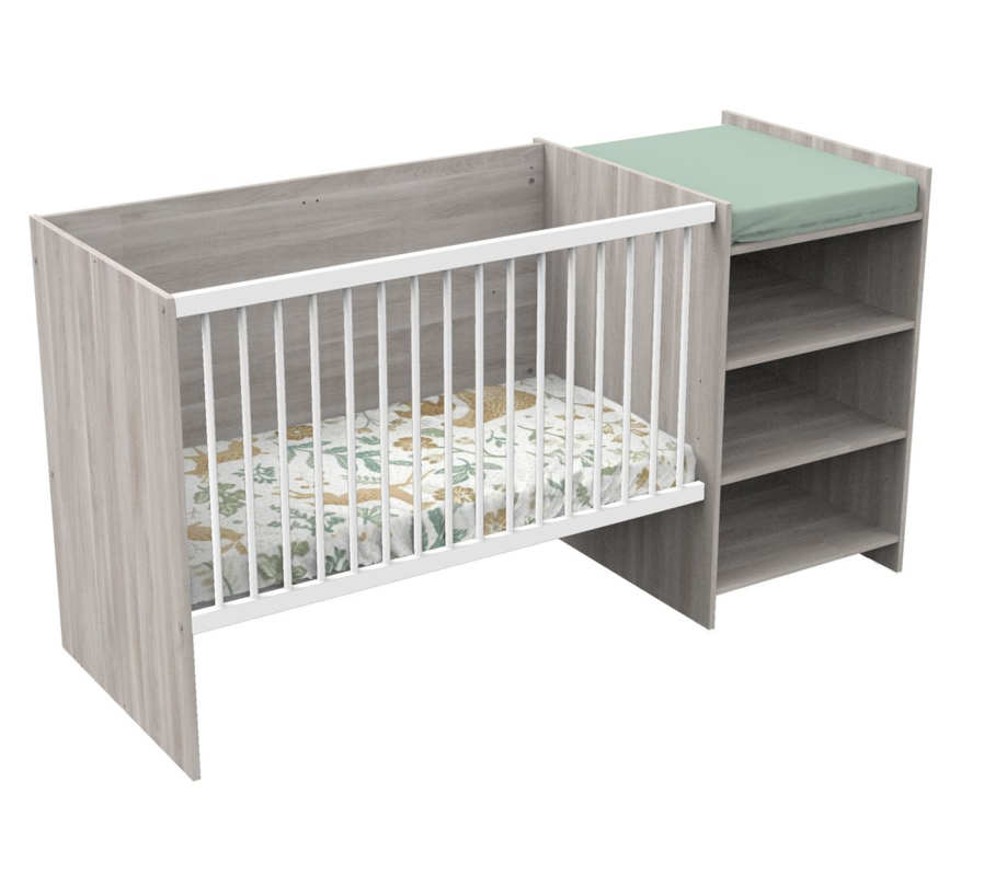 Baby Price - Lit bébé combiné 120x60 évolutif en 90x190 en décor bois avec commode à langer étagère -