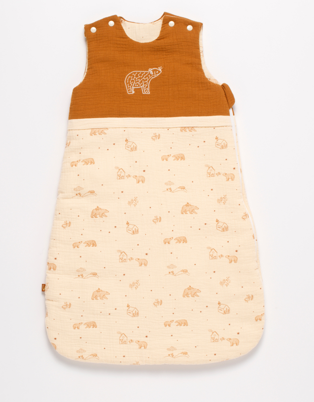 Gigoteuse bébé hiver broderie ours en double gaze de coton -