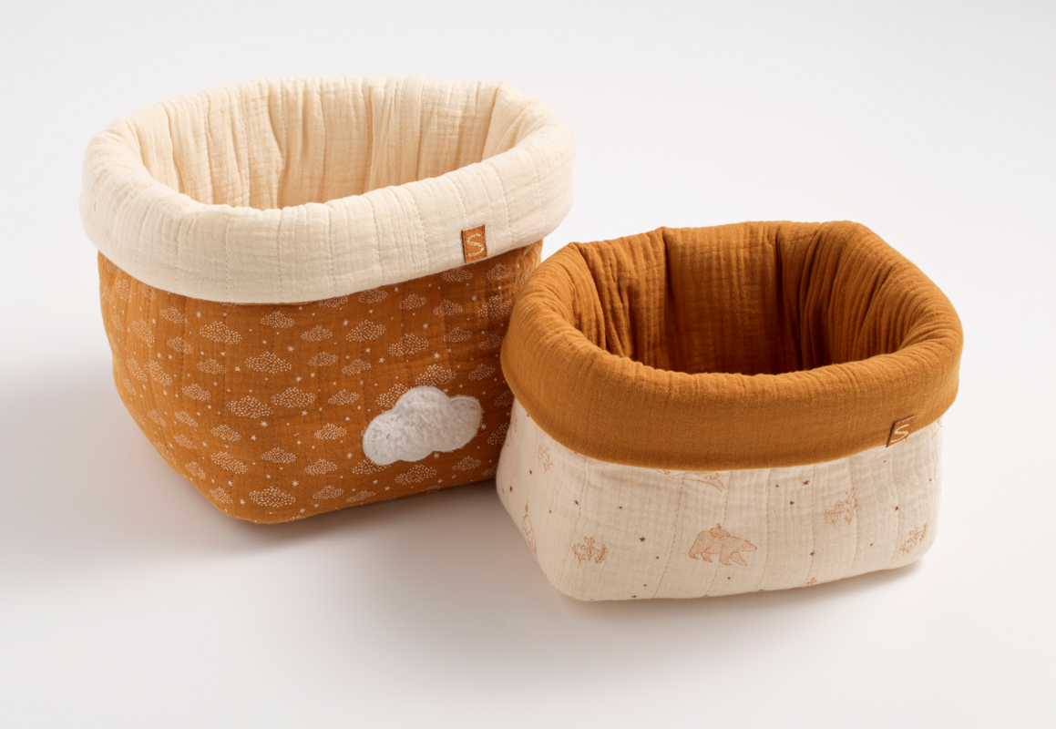 Sauthon - Lot de 2 panières de rangement en double gaze de coton -