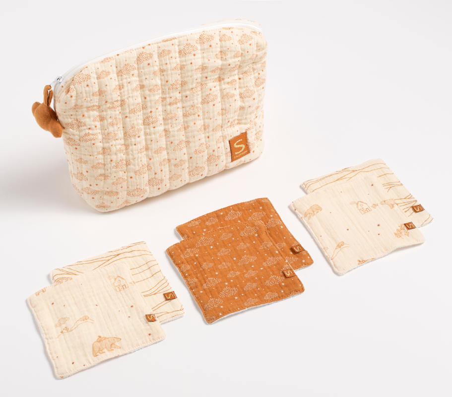 Sauthon - Trousse de toilette en double gaze de coton et carrés éponge - - Dès la naissance