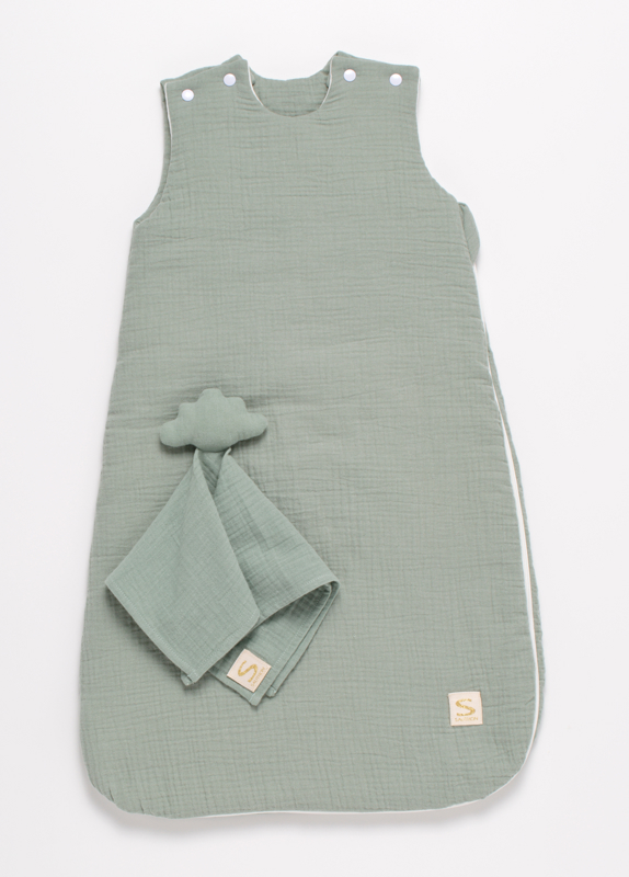 Gigoteuse bébé hiver en double gaze de coton et son doudou mouchoir -