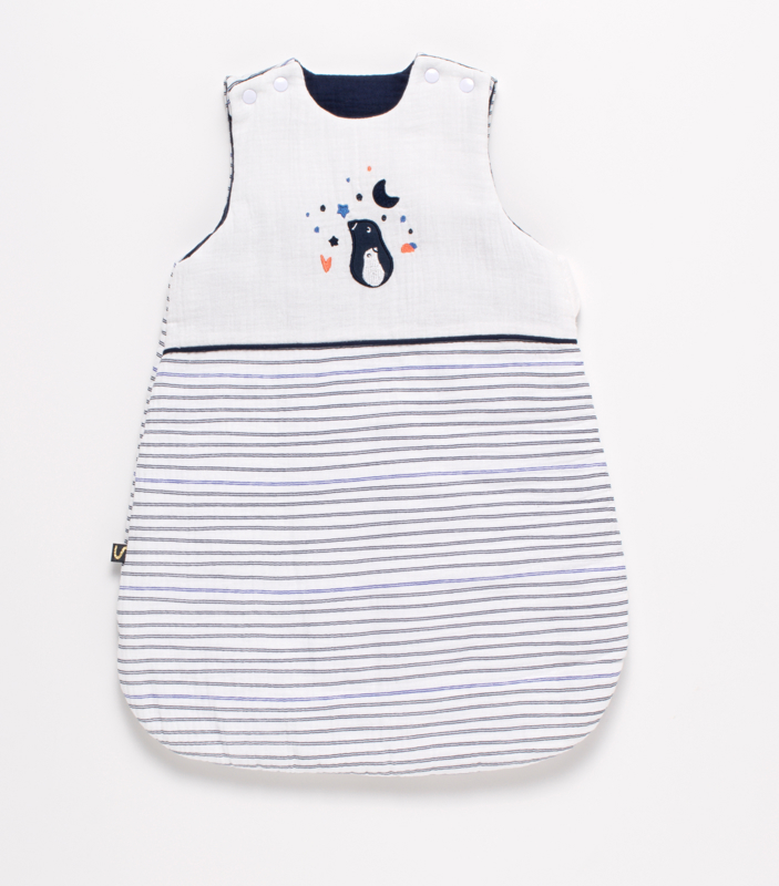 Gigoteuse bébé hiver naissance en double gaze de coton marinière -
