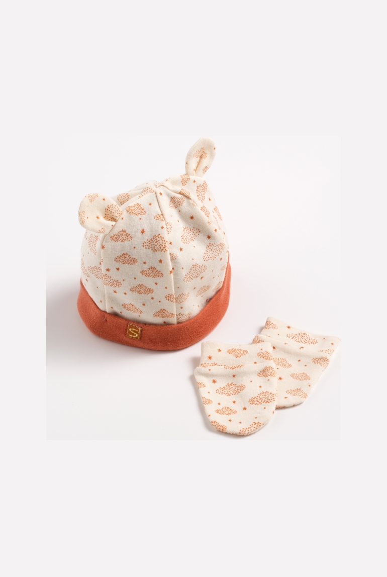Lot bonnet et moufles bébé en coton 1