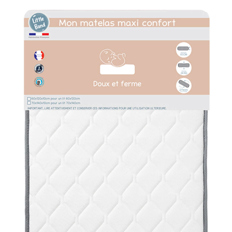 Matelas lit Maxi Confort 24kg/m3 70x140 cm, Little Band -