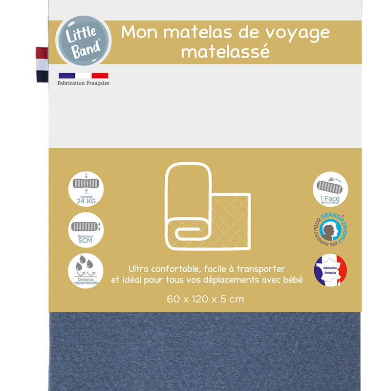 Matelas de voyage roulé 60x120 cm 24kg/m3 Indigo, Little Band -