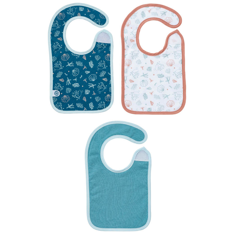 Lot de 3 bavoirs naissance 17x29 cm Seaside Romance, Little Band -