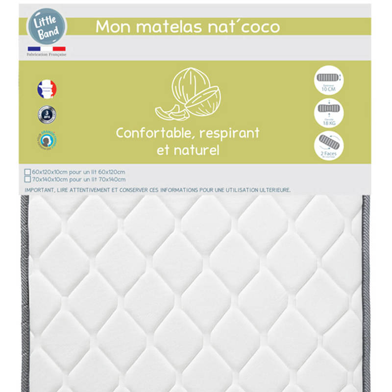 Matelas Nat'Coco 70x140 cm 18kg/m3, Little Band -