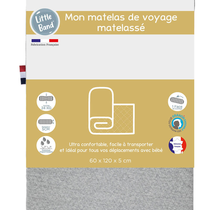 Matelas de voyage roulé 60x120 cm 24kg/m3 Gris chiné, Little Band -