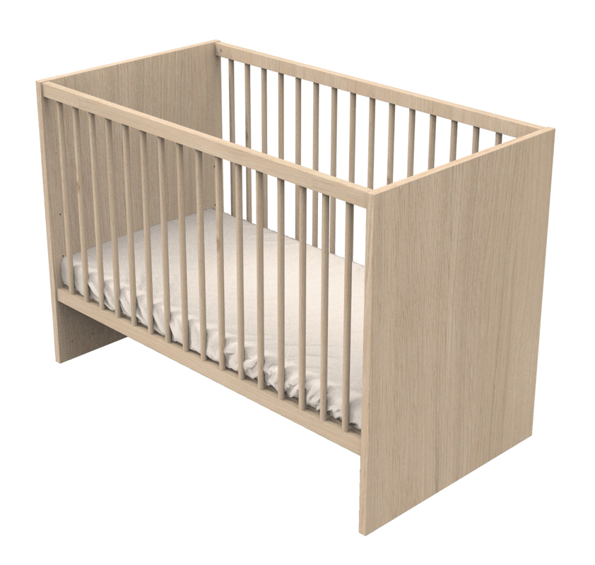 Lit bébé 120x60 à barreaux en bois décor chêne suave, Sauthon -