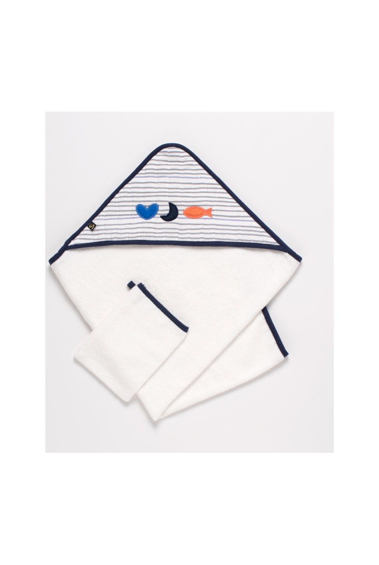 Cape de bain et gant en double gaze de coton et éponge, Sauthon 1