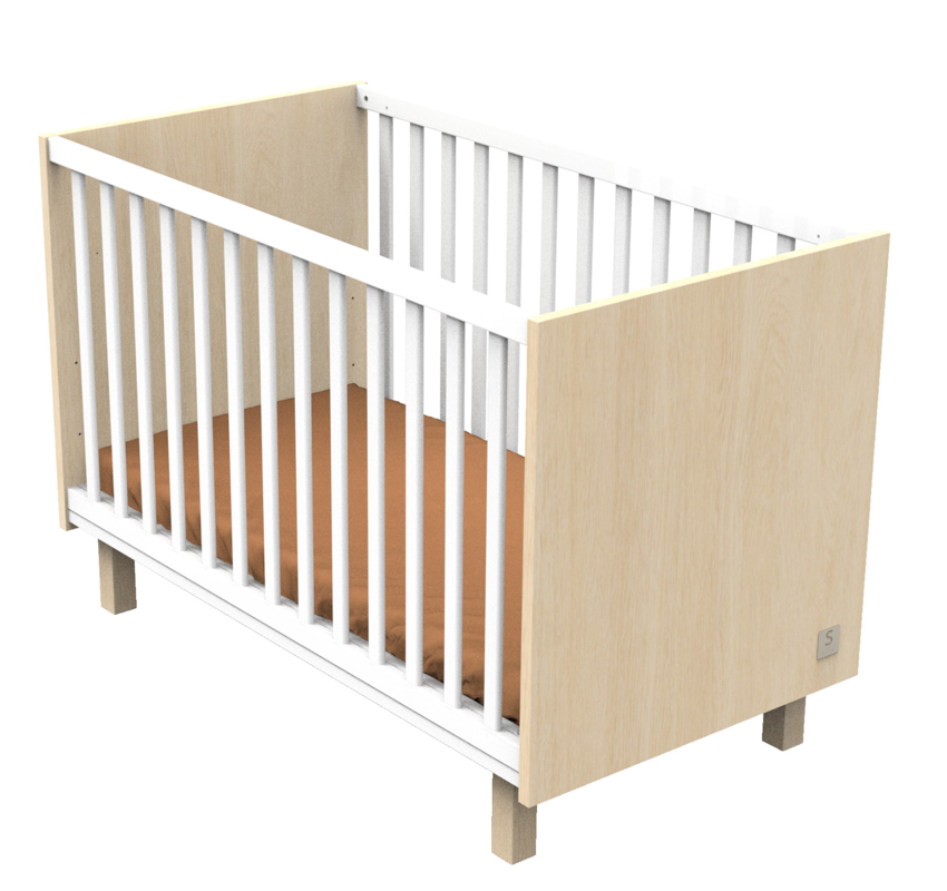 Sauthon - Lit bébé 120x60cm avec pieds décor chêne velours et balustres blancs, Sauthon -