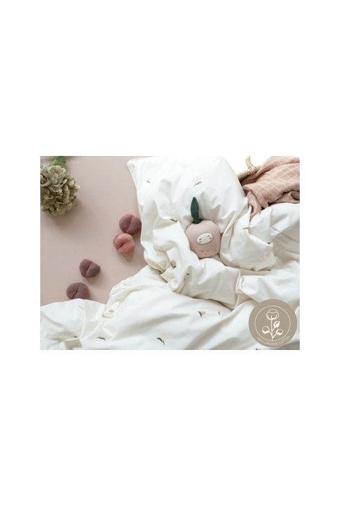 Parure de lit pour bébé blanc imprimé pêche 100x140 cm, Fabelab