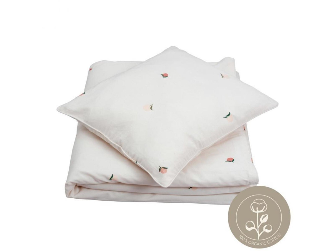 Parure de lit pour bébé blanc imprimé pêche 100x140 cm, Fabelab -