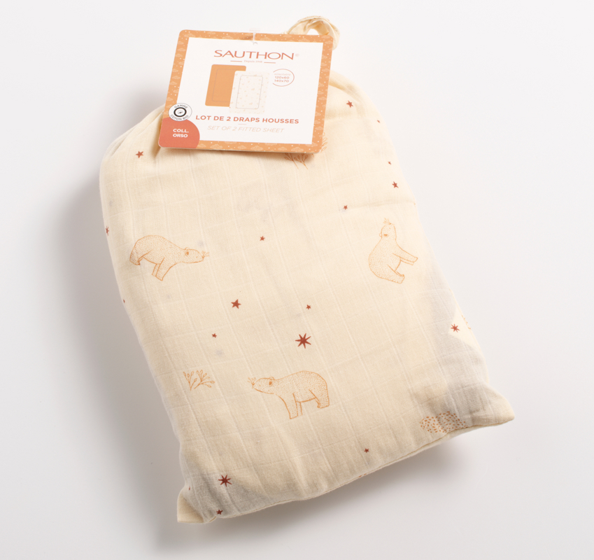 Draps housse bébé en coton bio lot de 2, Sauthon -