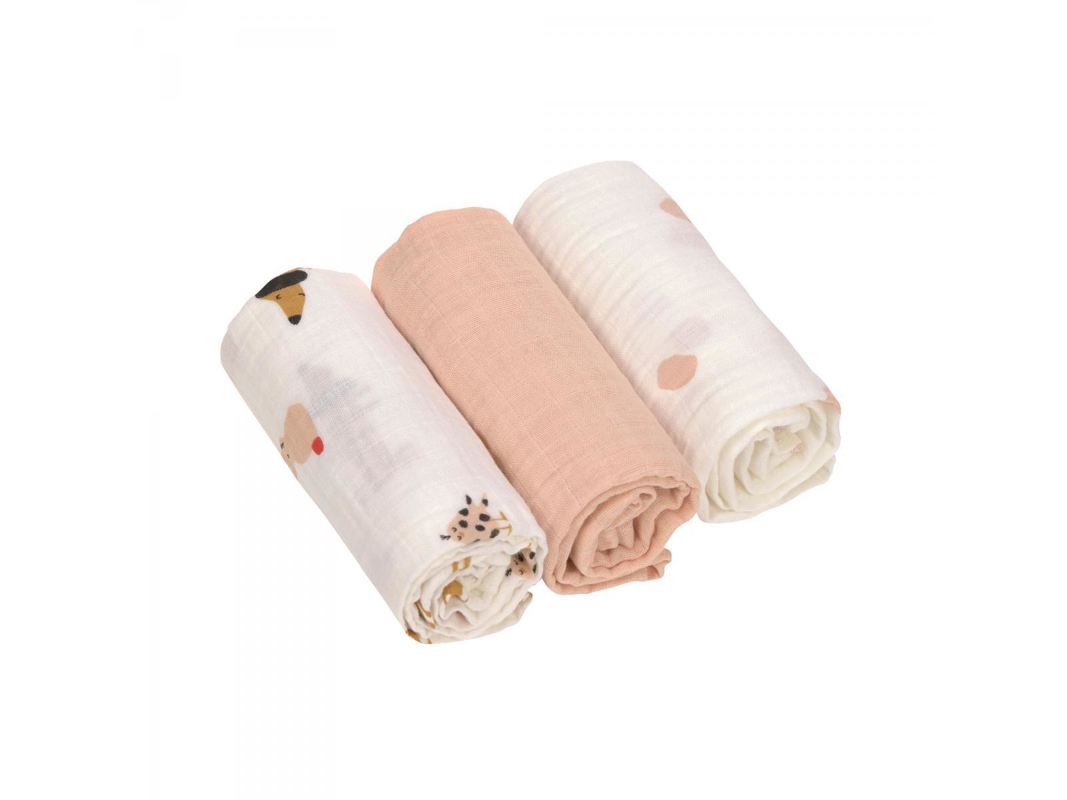 Lange mousseline 60 x 60 cm 3 pcs ass orange épicé little mateys, Lassig -