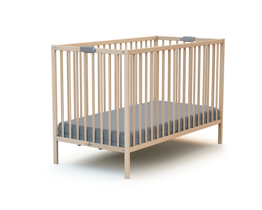 Webaby - Lit bébé pliant en bois avec matelas hêtre brut 60x120cm, Webaby - Mixte