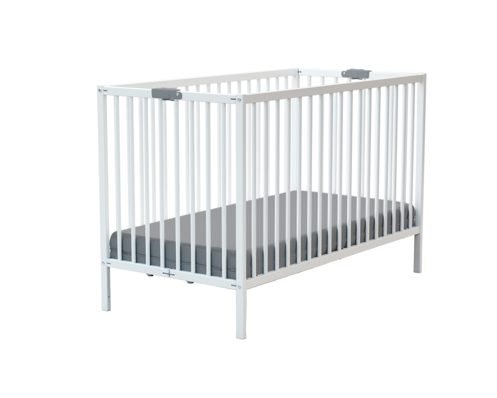 Lit bébé pliant en bois avec matelas blanc 60x120cm, Webaby -